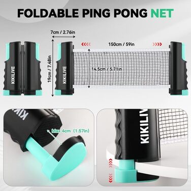 Набір для пінг-понгу для 2 гравців – 2 ракетки, сітка, 6 м'ячів. Підходить для гри в приміщенні та на вулиці. Кольори: блакитний/зелений (чорний/червоний)