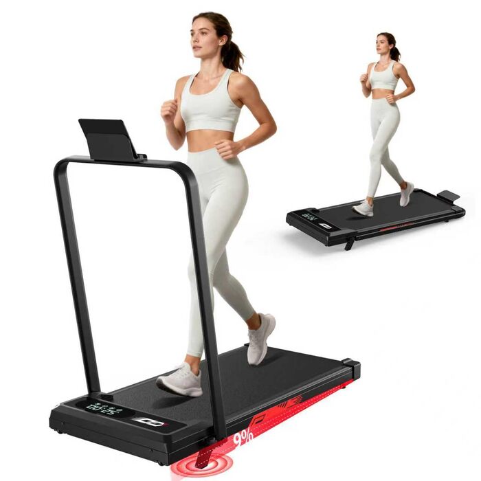 Складане бігове доріжки 4-в-1 з ручним нахилом 9%, тихий електричний біговий тренажер до 10 км/год, безщітковий двигун 3.0 PS, амортизація, LED-дисплей, компактний, для дому та офісу