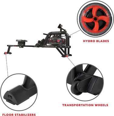 Водний гребний тренажер Sunny Health & Fitness Obsidian SF-RW5713 з LCD-дисплеєм, ергометром, комп'ютером тренувань, сумісний з пульсометром, до 113 кг