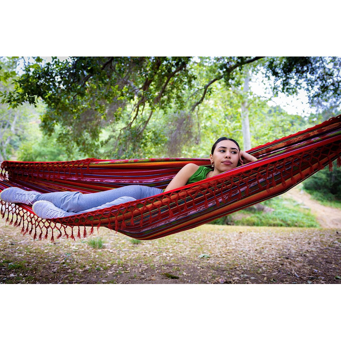 Гамак Boho Класичний з бахромою, ручної роботи, водостійкий для дому та вулиці - Inti Red
