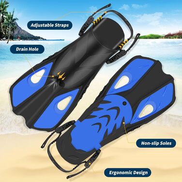 Набір для снорклінгу та дайвінгу для дорослих: маска-половинка, ласти, чохол. Широкий огляд 180°, фіксація камери, регульовані ласти