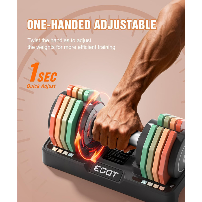 Регульовані гантелі, набір 2 шт., 5.7-25 кг, 5-в-1, набір гантелей з неслизьким грифом та кольоровими дисками для дому, спортзалу, вантажна система 10.2 кг за пару