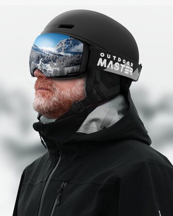 Комплект шолома для сноуборду та лиж OutdoorMaster MIPS з маскою PRO, регульований, чорний, розмір S, для чоловіків, жінок та підлітків