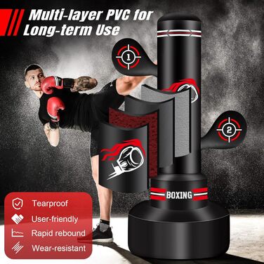 Стенд-боксерський мішок NZQXJXZ для дорослих 180 см з рукавичками, насосом, скакалкою та м'ячем для рефлексів. Ідеально для MMA та фітнесу