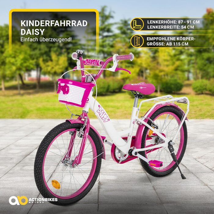 Дитяче велосипед Actionbikes Daisy | 12, 16, 20 дюймів - V-Brake гальма - захист від бруду спереду та ззаду - велосипед для дітей 2-9 років, для дівчаток та хлопчиків