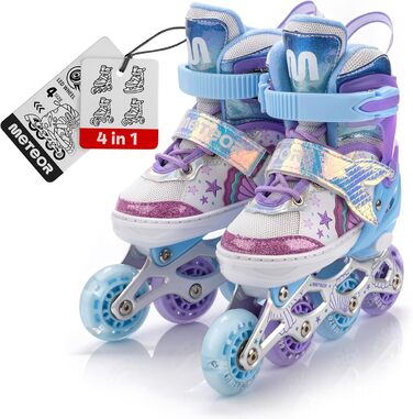 Дитячі ролики 4-в-1 Meteor Mermaid – регульовані, ABEC-7, PU-колеса, алюмінієвий фрейм, розміри XS-M