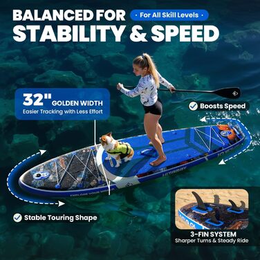 Надувний SUP Борд для дорослих з аксесуарами та тримачем для камери, 320x81x15 см, 10'6', 150 кг, блакитний