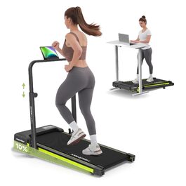 Бігова доріжка Walking Pad з нахилом 10%, 3.0 к.с., складна, для дому з магнітним пультом, LED-дисплеєм, висувними поручнями, 12 програм HIIT, до 136 кг, зелена
