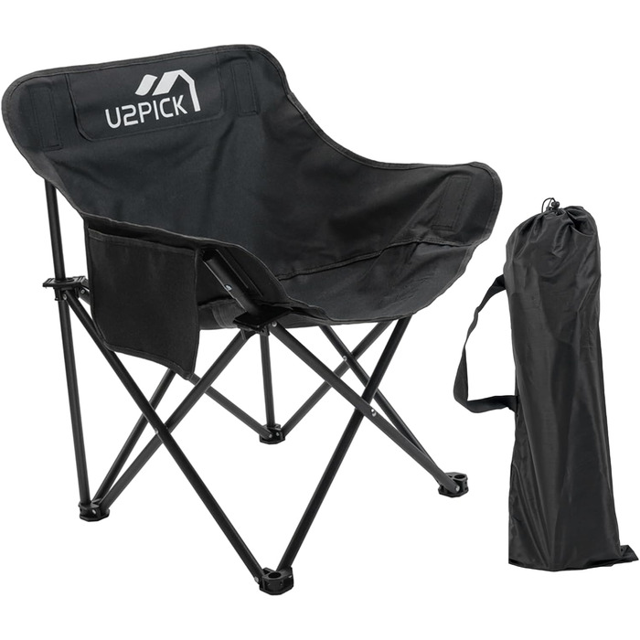 Складний стілець U2PICK для кемпінгу: легкий, міцний, з кишенькою та тримачем для напоїв (чорний)