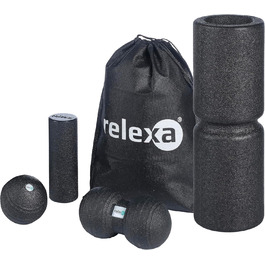 Релаксаційний масажний набір Relexa Starter Set Comfort чорний, 5 предметів: ролик для масажу, фасціальні ролики та м'ячі для зняття напруги і болю, для всіх м'язів, універсальний, з eBook