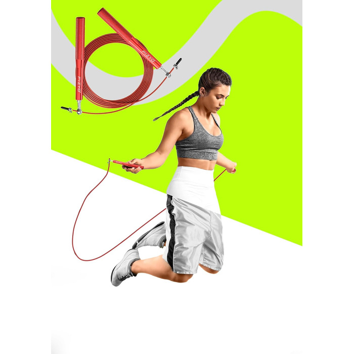 Скакалка Fizyo зі сталі, для швидкого стрибкування, регульований до 330 см, для фітнесу та тренувань (Червоний)