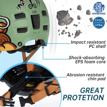 Захисний шолом Skaterhem для скейтборду, електросамокату, BMX (унісекс, регульований, зелений Fabelbestie, розмір M)