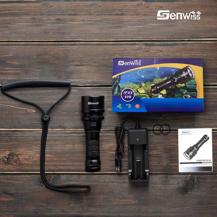 Ліхтар для дайвінгу Genwiss GN-T41: 1000 люмен, водонепроникний 80м, акумуляторний, перезаряджається