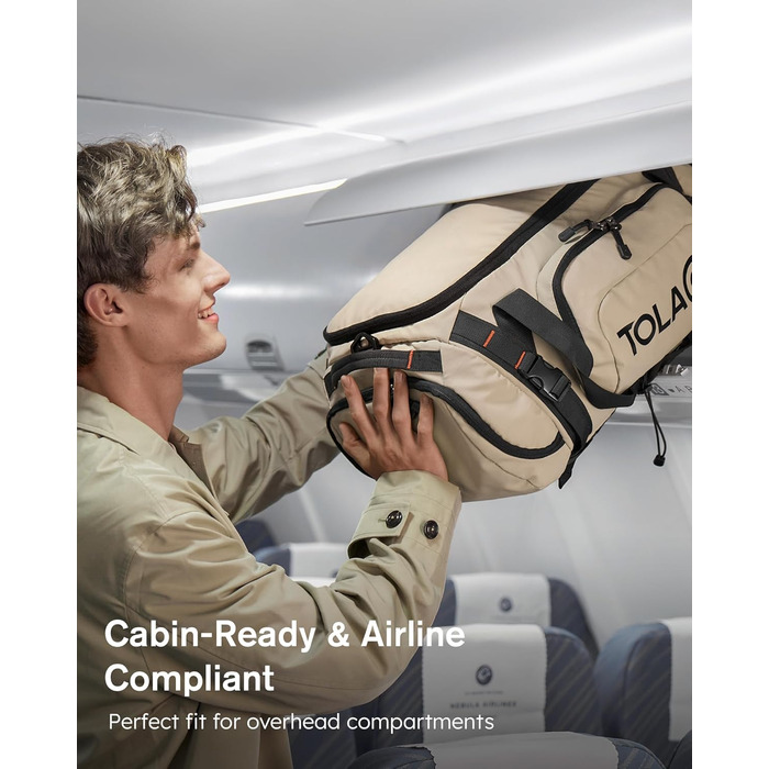 Спортивна сумка-рюкзак Tolaccea для чоловіків та жінок – велика дорожня сумка з відділенням для взуття, мокрою одежі та ноутбука (15,6'') – водонепроникна сумка-мішок для відпочинку, фітнесу, спорту та подорожей (Хакі, 40л)