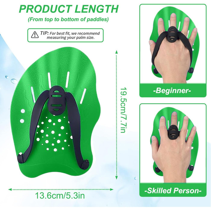 Набір ручних плавальних весел (2 шт.) для тренувань, дорослих та дітей, унісекс (зелені)