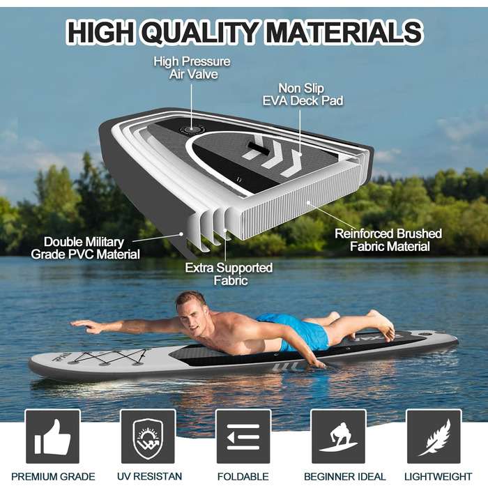 Надувний SUP Board (Stand Up Paddle Board) для дітей та дорослих, 320/335x84x15 см, до 200 кг, повний комплект, м'ятний колір