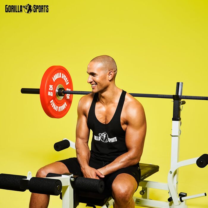 Олімпійський гриф GORILLA SPORTS 220 см, 50 мм, 20 кг, сталь, керамічне покриття, чорний/синій