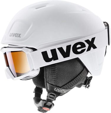Дитячий лижний шолом uvex heyya pro set з маскою, біло-чорний, 51-55 см, регулювання розміру, контрастна лінза