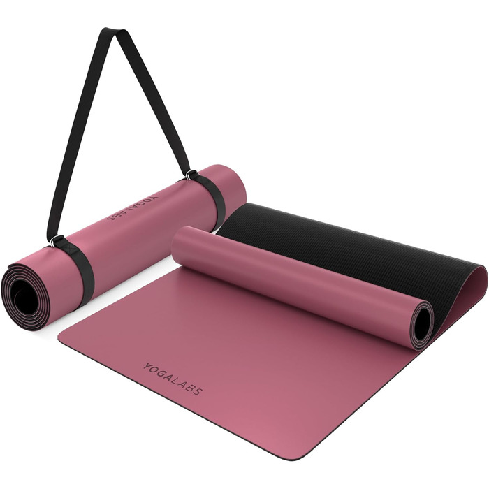 YOGALABS® Преміум йога-мат STUDIO 185×68×0,4 см, екстра великий, ремінь у комплекті, ECO PU та натуральний каучук, антиковзка поверхня, для йоги, гімнастики та пілатесу, 100% екологічний, без шкідливих речовин, бузковий