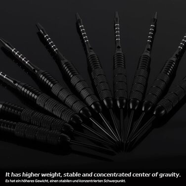 Професійні сталеві дротики CyeeLife з металевими наконечниками (12 шт.) + 24 пір'я + точилка, 22 г (Чорні)