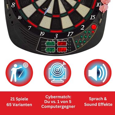 Електронний дартс Best Sporting Coventry Xtra з LED-дисплеєм, 12 дротиками та змінними наконечниками, набір для 16 гравців