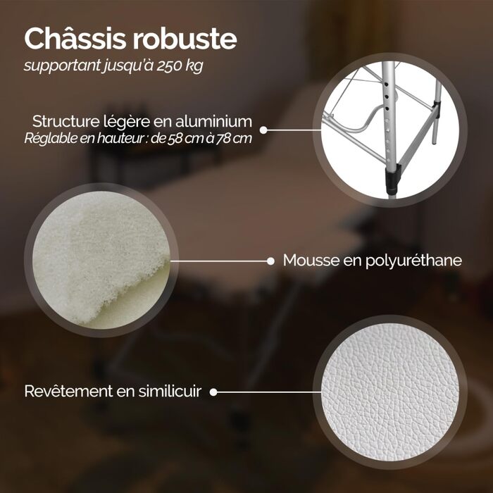 Складаний масажний стіл Vivezen з 2 зонами з алюмінію + аксесуари та сумка для транспортування, білий