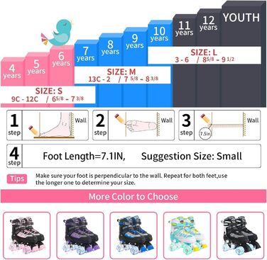 Роликові ковзани для дітей Nattork, 4 розміри, регульовані, світлові ролики, для дому та вулиці, EU 35-38, рожеві