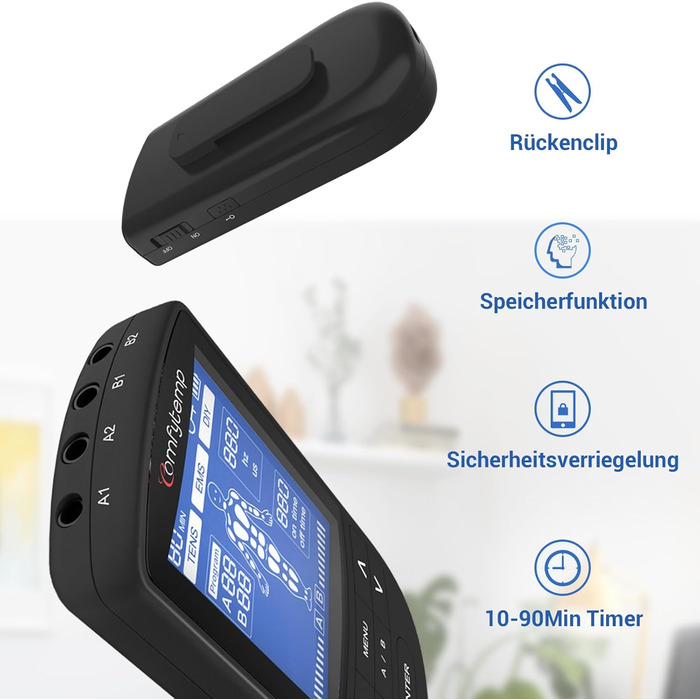 Пристрій TENS/EMS Comfytemp K6106 з 4 каналами та 8 електродами для терапії болю та масажу, 24 режими, 10 електродів