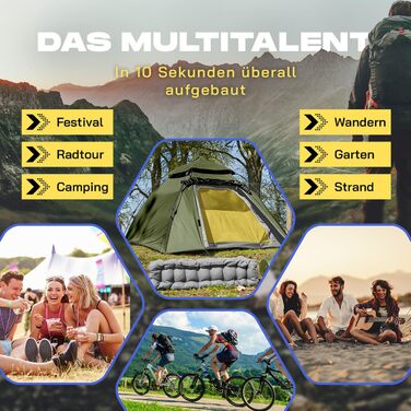 Намет Lumaland Outdoor Kuppelzelt - 2-3 особи, 215x195x120 см, зелений. Ідеальний для кемпінгу, подорожей, фестивалів та трекінгу