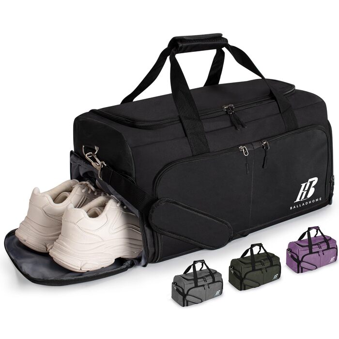 Спортивна сумка для фітнесу та подорожей з відділенням для взуття та вологих речей, 42 л, чорна