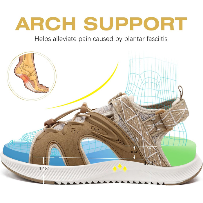 ONCAI Легкі сандалі для ходьби жіночі, спортивні сандалі для піших прогулянок з підтримкою стопи, ортопедичні сандалі для активного відпочинку, підходять для фасціїту, з регульованими ремінцями, розмір 36-43 (36 EU, Бежевий, Білий)