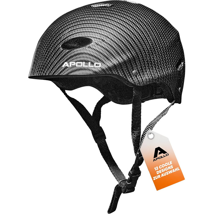 Шолом для скейтборду, самоката, BMX Apollo Bright Carbon, дитячий та дорослий, регульований, розмір L/XL (56-61 см)