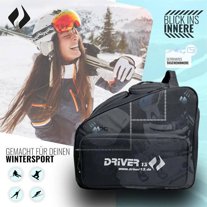 Сумка для лиж Driver13 з відділенням для шолома та захистом для окулярів. Оригінальна з 2007 року, понад 40 000 клієнтів