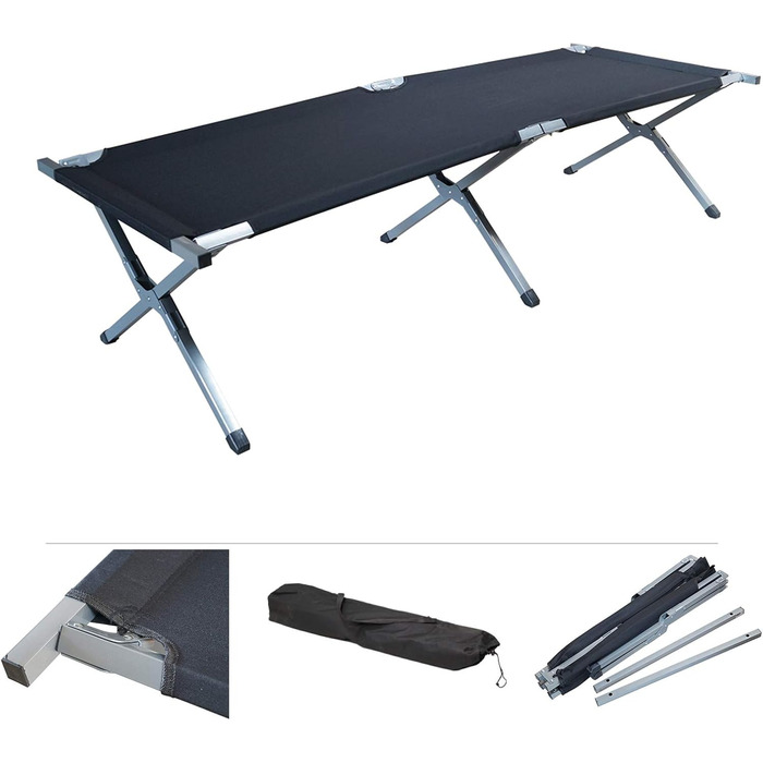 Графнер XL розкладне ліжко для відпочинку з сумкою, вантажопідйомність до 150 кг, зручна тканина 1600D Oxford – чорного кольору, гостьове ліжко