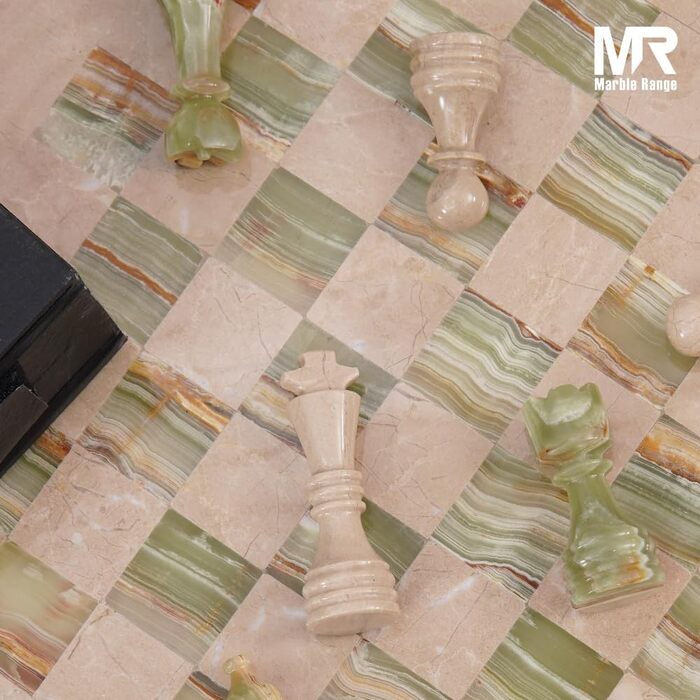 Шаховий набір з мармуру для дорослих, ручної роботи, з дошками Verona & Green Onyx, 32 фігури, 2 додаткові королеви, коробка для зберігання, розкішна подорожня гра, елегантний подарунок для дому