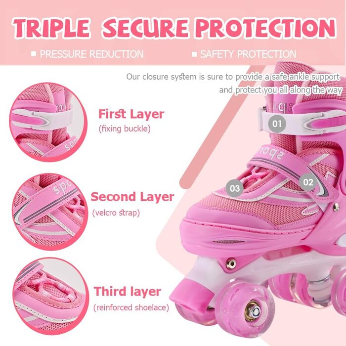 Дитячі ролики Kinder Quad для дівчаток та хлопчиків, 4 розміри, регульовані, для занять в приміщенні та на вулиці (M (34-37), Рожеві)