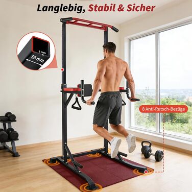 Багатофункціональний турнік Power Tower: станція для підтягувань та віджимань (Dip Station) з регульованою висотою для силових тренувань вдома, червоний