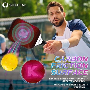 Набір ракет для піклболу Sukeen: 2 ракетки з фібергласовою поверхнею, для чоловіків та жінок, рожево-червоний колір