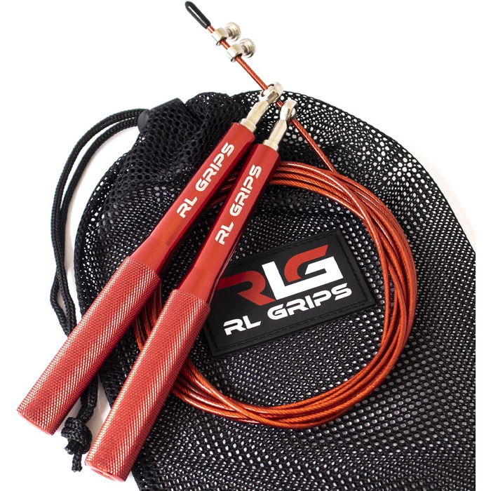 Стрибкове канат RL Grips® з алюмінієвою ручкою та антиковзким покриттям. Канат 2 мм для кардіотренувань та фітнесу (червоний)