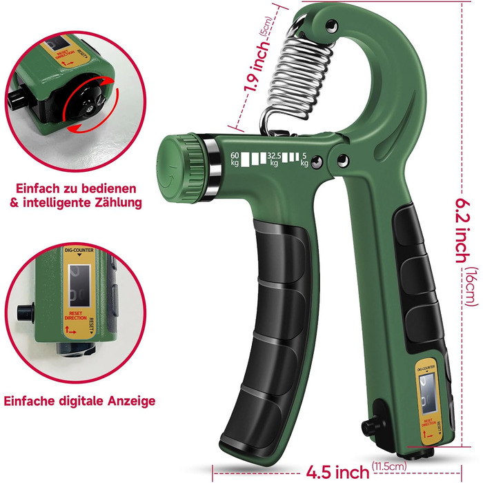 FitBeast Набір для тренування рук (5 шт.): підручники для підручників, фінгердехнери, м'яч для хвата, антистресовий м'яч для спортсменів (темно-зелений)