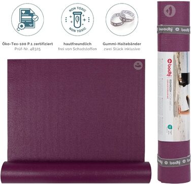 Йога-мат Bodhi Rishikesh Premium 60 XL, нековзкий, екологічний, для йоги та пілатесу, OEKO-TEX, німецька якість, колір wild berry
