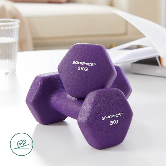 Набір гантелей SONGMICS 3 пари (1, 2, 3 кг) з підставкою, нековзне неопренове покриття, для фітнесу та силових тренувань