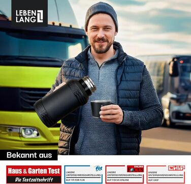 Термос LEBENLANG 2,5 л з чашкою, ситом та ремінцем - 24 год тепла. Нержавіюча сталь, ізольована термофляга, 2500 мл