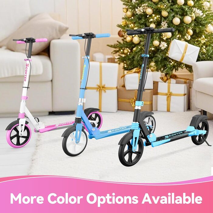 MEE GOO Скутер для дорослих – роликовий самокат з дисковими гальмами та подвійними амортизаторами, 200 мм PU-колеса, підшипники ABEC-7, протиковзне покриття (Рожевий/Білий/Синій) – Макс. 100 кг (РОЖЕВИЙ)