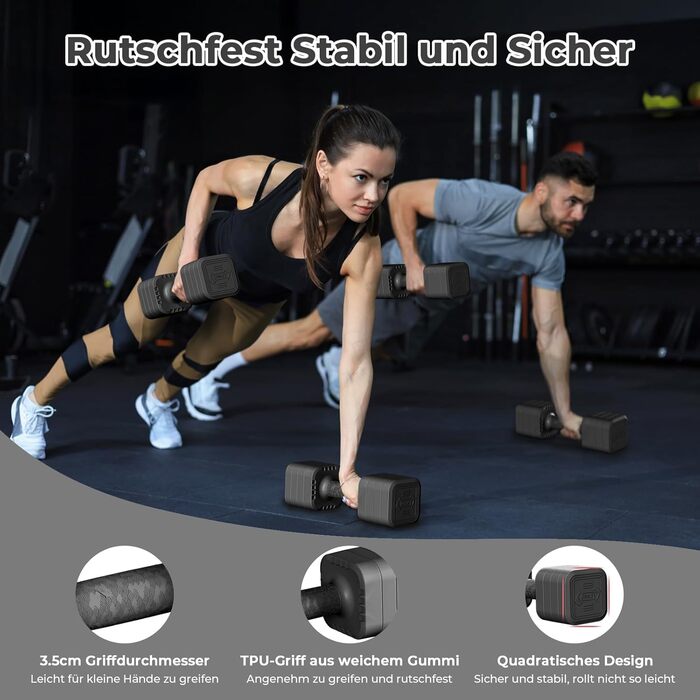 Набір гантелей Dripex регульовані 5 кг x2 або 2,5 кг x2, 6 швидкознімних дисків 0,5 кг/0,25 кг, чорний