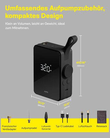 Електричний насос HOTO 150 PSI, акумуляторний, міні-компресор для велосипеда, авто, мотоцикла, м'ячів, 2500 мА·год, цифровий дисплей, LED-підсвітка, 5 режимів