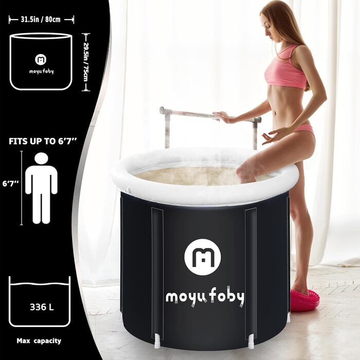 Екзотична ванна для криотерапії та відпочинку: ванна для занурення з кришкою, 345 літрів, чорна