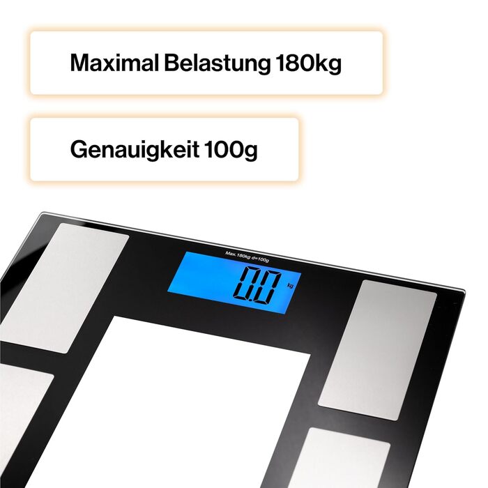 Вага тіла Iskra Bluetooth з додатком, 180 кг, для iOS та Android, технологія BIA, персональна вага, аналіз складу тіла, вага для 10 користувачів