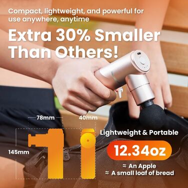 Масажер для м'язів PISOOKA X Mini - портативний, тихий, 66W, 9mm амплітуда, USB-C, 4 режими, 4 насадки для спини, шиї, плечей, ніг, офісу та спорту (Чорний)