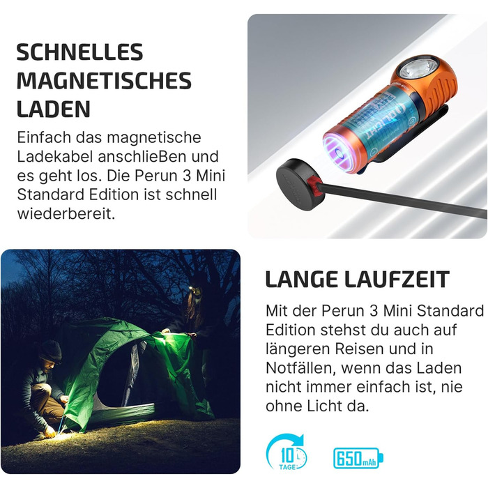 Ліхтар налобний Olight Perun 3 Mini LED, 920 люмен, перезаряджається, з червоним світлом, 8 режимів, IPX8, для активного відпочинку, риболовлі, чорний (оранжевий)